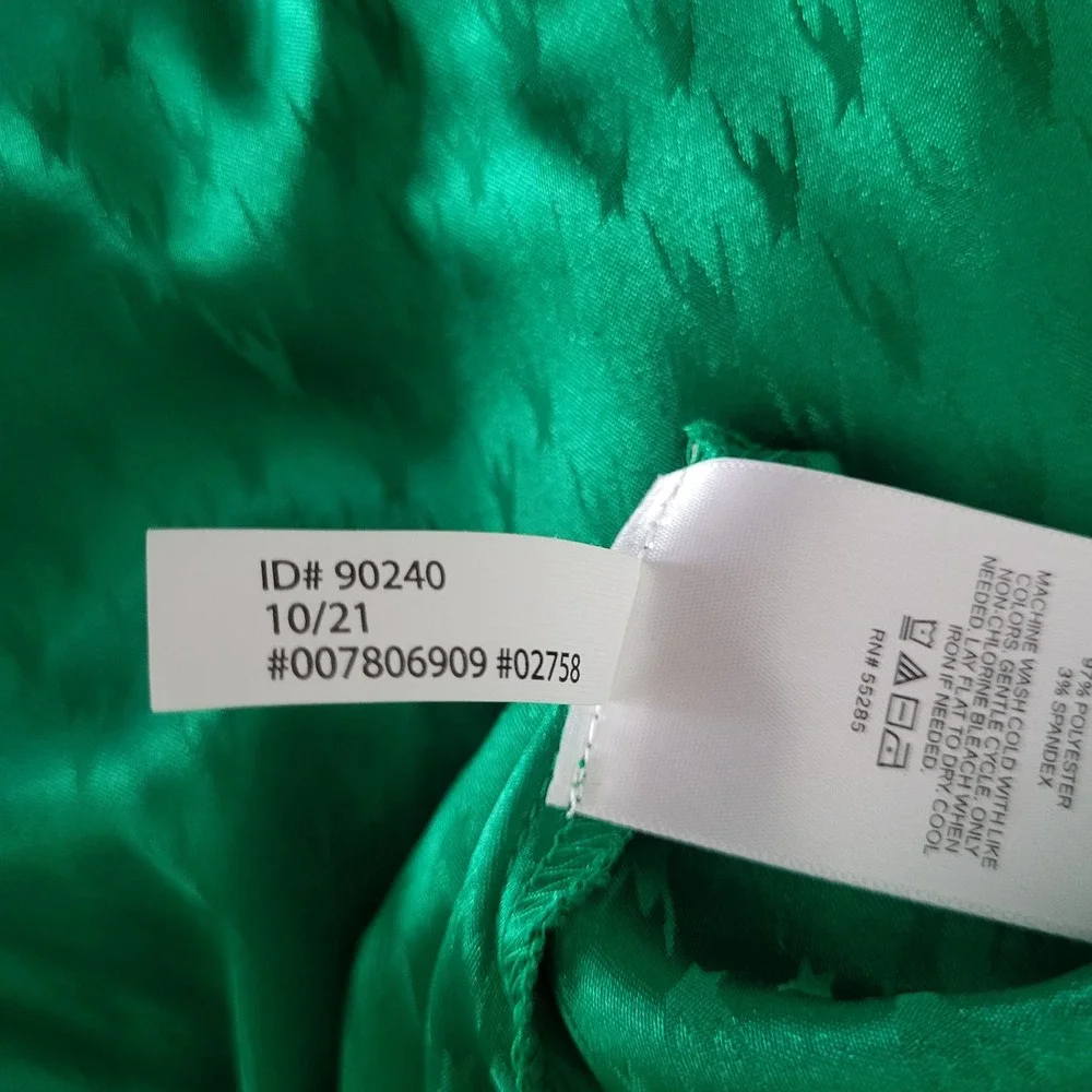 Express Emerald Satin Jacquard Faux Wrap Mini Dress L Belted Long Sleeve Patrick